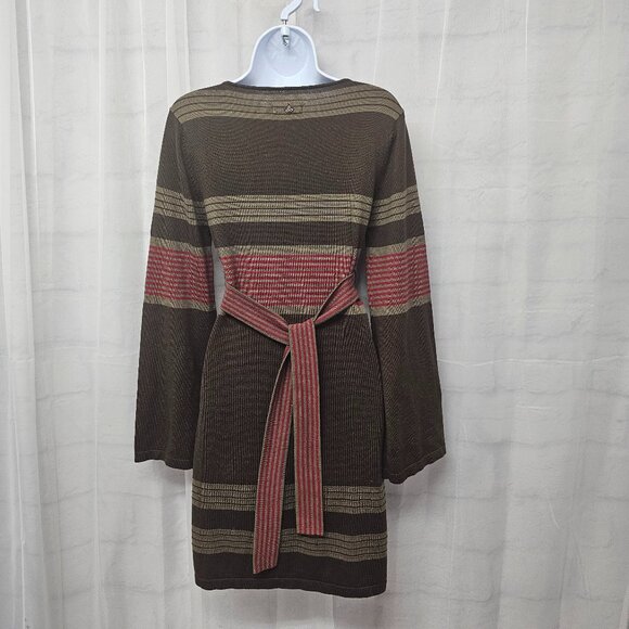 Prana Brown Red Striped Knit Dress Belted Boho Festival Hippie M - Picture 7 of 13